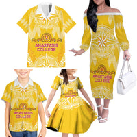 Personalised Anastasis College Family Matching Off The Shoulder Long Sleeve Dress and Hawaiian Shirt Tonga Ngatu Pattern - Polynesian Pride