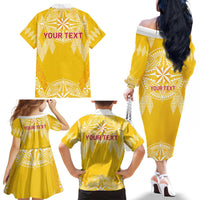 Personalised Anastasis College Family Matching Off The Shoulder Long Sleeve Dress and Hawaiian Shirt Tonga Ngatu Pattern - Polynesian Pride
