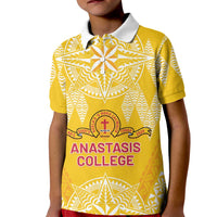 Personalised Anastasis College Kid Polo Shirt Tonga Ngatu Pattern LT05 Kid Yellow - Polynesian Pride