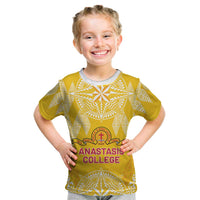 Personalised Anastasis College Kid T Shirt Tonga Ngatu Pattern LT05 Yellow - Polynesian Pride