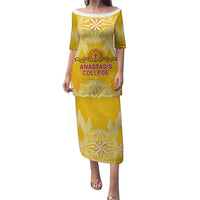 Personalised Anastasis College Puletasi Tonga Ngatu Pattern LT05 Long Dress Yellow - Polynesian Pride