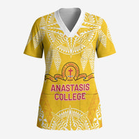 Personalised Anastasis College Scrub Top Tonga Ngatu Pattern LT05 Adult Yellow - Polynesian Pride