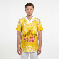 Personalised Anastasis College Scrub Top Tonga Ngatu Pattern LT05 - Polynesian Pride