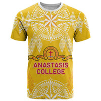 Personalised Anastasis College T Shirt Tonga Ngatu Pattern LT05 Yellow - Polynesian Pride
