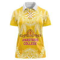 Personalised Anastasis College Women Polo Shirt Tonga Ngatu Pattern LT05 Female Yellow - Polynesian Pride