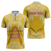 Personalised Anastasis College Zipper Polo Shirt Tonga Ngatu Pattern - Polynesian Pride