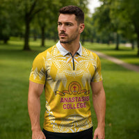 Personalised Anastasis College Zipper Polo Shirt Tonga Ngatu Pattern - Polynesian Pride