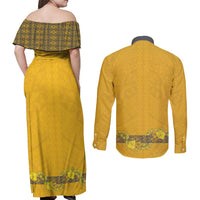 Tonga Anastasis College Couples Matching Off Shoulder Maxi Dress and Long Sleeve Button Shirt Tongan Ngatu Kupesi Pattern - Polynesian Pride