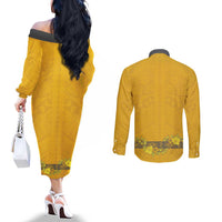 Tonga Anastasis College Couples Matching Off The Shoulder Long Sleeve Dress and Long Sleeve Button Shirt Tongan Ngatu Kupesi Pattern LT05 - Polynesian Pride