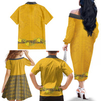 Tonga Anastasis College Family Matching Off The Shoulder Long Sleeve Dress and Hawaiian Shirt Tongan Ngatu Kupesi Pattern - Polynesian Pride