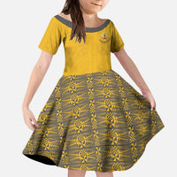 Tonga Anastasis College Kid Short Sleeve Dress Tongan Ngatu Kupesi Pattern LT05 KID Yellow - Polynesian Pride