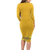 Tonga Anastasis College Long Sleeve Bodycon Dress Tongan Ngatu Kupesi Pattern - Polynesian Pride