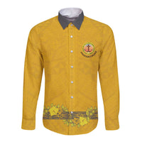 Tonga Anastasis College Long Sleeve Button Shirt Tongan Ngatu Kupesi Pattern LT05 Unisex Yellow - Polynesian Pride
