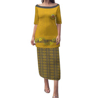 Tonga Anastasis College Puletasi Tongan Ngatu Kupesi Pattern LT05 Long Dress Yellow - Polynesian Pride