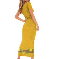 Tonga Anastasis College Short Sleeve Bodycon Dress Tongan Ngatu Kupesi Pattern LT05 - Polynesian Pride