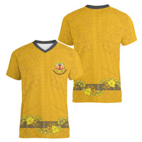 Tonga Anastasis College Women V-Neck T-Shirt Tongan Ngatu Kupesi Pattern LT05 - Polynesian Pride