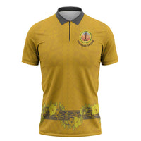 Tonga Anastasis College Zipper Polo Shirt Tongan Ngatu Kupesi Pattern LT05 Yellow - Polynesian Pride