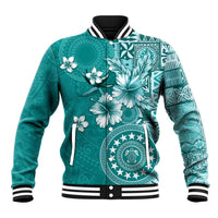 Cook Islands Baseball Jacket Teal Hibiscus And Stars LT05 Unisex Teal - Polynesian Pride