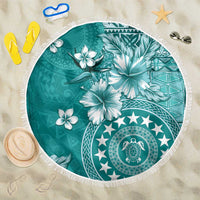 Cook Islands Beach Blanket Teal Hibiscus And Stars LT05 One Size 150cm Teal - Polynesian Pride