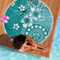Cook Islands Beach Blanket Teal Hibiscus And Stars LT05 - Polynesian Pride
