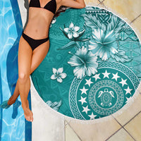 Cook Islands Beach Blanket Teal Hibiscus And Stars LT05 - Polynesian Pride