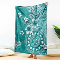 Cook Islands Blanket Teal Hibiscus And Stars LT05 - Polynesian Pride