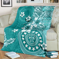 Cook Islands Blanket Teal Hibiscus And Stars LT05 - Polynesian Pride