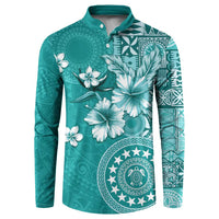 Cook Islands Button Sweatshirt Teal Hibiscus And Stars LT05 Teal - Polynesian Pride