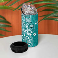 Cook Islands 4 in 1 Can Cooler Tumbler Teal Hibiscus And Stars LT05 - Polynesian Pride