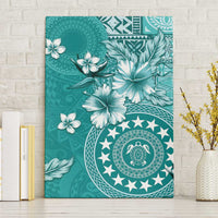 Cook Islands Canvas Wall Art Teal Hibiscus And Stars LT05 Without Frame Teal - Polynesian Pride