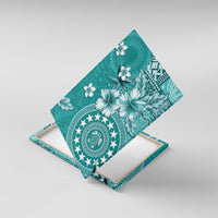 Cook Islands Canvas Wall Art Teal Hibiscus And Stars LT05 With Frame Teal - Polynesian Pride