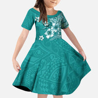Cook Islands Family Matching Mermaid Dress and Hawaiian Shirt Teal Hibiscus And Stars