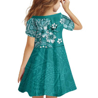 Cook Islands Family Matching Off Shoulder Maxi Dress and Hawaiian Shirt Teal Hibiscus And Stars