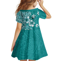 Cook Islands Family Matching Off Shoulder Short Dress and Hawaiian Shirt Teal Hibiscus And Stars