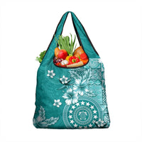 Cook Islands Grocery Bag Teal Hibiscus And Stars