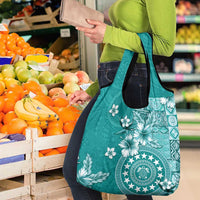 Cook Islands Grocery Bag Teal Hibiscus And Stars