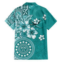Cook Islands Hawaiian Shirt Teal Hibiscus And Stars LT05 - Polynesian Pride