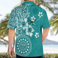 Cook Islands Hawaiian Shirt Teal Hibiscus And Stars LT05 - Polynesian Pride