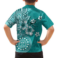 Cook Islands Hawaiian Shirt Teal Hibiscus And Stars LT05 - Polynesian Pride