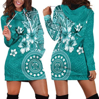 Cook Islands Hoodie Dress Teal Hibiscus And Stars LT05 - Polynesian Pride