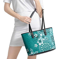 Cook Islands Leather Tote Bag Teal Hibiscus And Stars