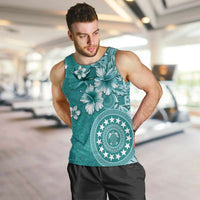 Cook Islands Men Tank Top Teal Hibiscus And Stars LT05 Teal - Polynesian Pride