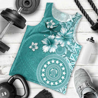 Cook Islands Men Tank Top Teal Hibiscus And Stars LT05 - Polynesian Pride