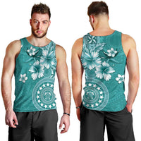 Cook Islands Men Tank Top Teal Hibiscus And Stars LT05 - Polynesian Pride