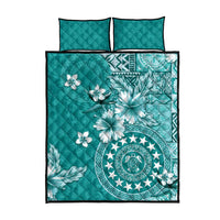 Cook Islands Quilt Bed Set Teal Hibiscus And Stars LT05 - Polynesian Pride