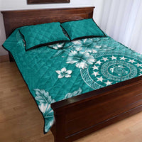 Cook Islands Quilt Bed Set Teal Hibiscus And Stars LT05 - Polynesian Pride