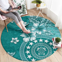 Cook Islands Round Carpet Teal Hibiscus And Stars LT05 - Polynesian Pride