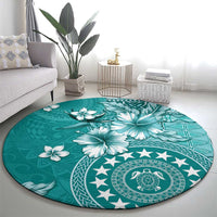 Cook Islands Round Carpet Teal Hibiscus And Stars LT05 - Polynesian Pride
