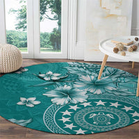 Cook Islands Round Carpet Teal Hibiscus And Stars LT05 - Polynesian Pride
