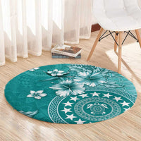 Cook Islands Round Carpet Teal Hibiscus And Stars LT05 - Polynesian Pride